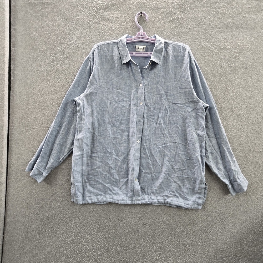 J. Jill Women Button Up Shirt M Blue Casual Collared Front